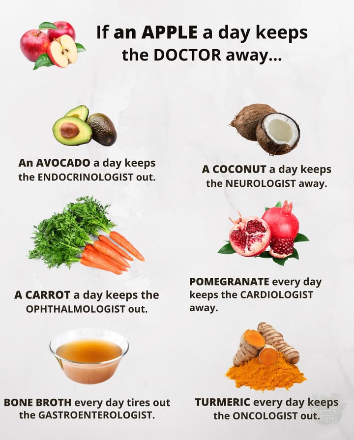 陋便 Natures Daily Health Boosters
What if each bite could support a different part of your health?
 Apple  General health
陋 Avocado  Endocrine system
便 Coconut  Brain health
凌 Carrot  Eye health
 Pomegranate  Heart
 Bone broth  Gut
 Turmeric  Cancer prevention support

#FoodAsMedicine