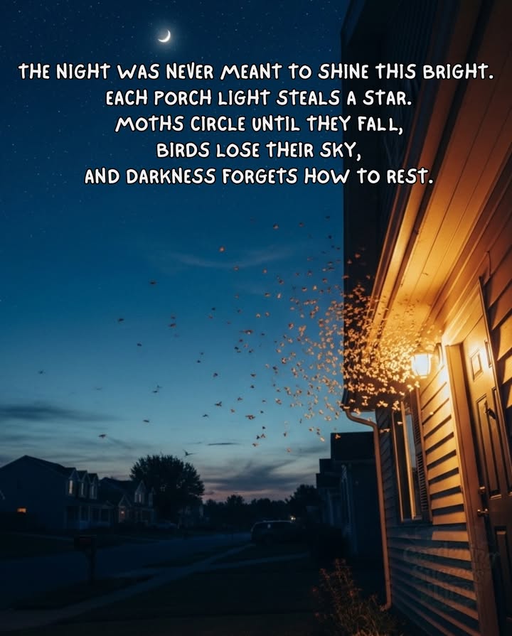 Light pollution is one of the quietest killers of night life  it disorients birds, insects, and bats that navigate by the stars.
Every unnecessary bulb changes migration, feeding, and breeding rhythms.
 How to help:
 Turn off outdoor lights after dark or use motion sensors.
 Choose warm amber bulbs instead of white LEDs.
 Close curtains at night.
A darker night is a living night.