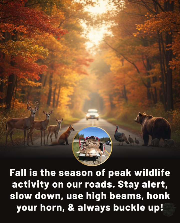 Autumn is peak season for Wildlife activity on the road, stay alert, slow down and buckle up.
Drive safer this fall:
 Slow down in wooded or rural areas
 Use high beams at night when safe
 Honk to warn wildlife near the road
 Always wear your seatbelt  collisions are unpredictable