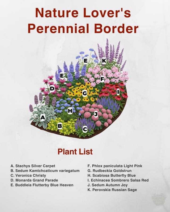 Nature Lovers Perennial Border Design 
A balanced mix of textures and blooms, this border combines pollinator favorites, drought-tolerant performers, and long-season color. Perfect for creating a low-maintenance yet vibrant garden edge.

 Provides nectar from spring to fall for bees, butterflies, and hummingbirds
 Mix of evergreen groundcovers, upright spires, and seasonal show-stoppers
 Hardy across zones 49, adapting well to most home gardens

 A thoughtful perennial border brings both beauty and biodiversitywhile requiring little upkeep once established.

#PerennialGarden