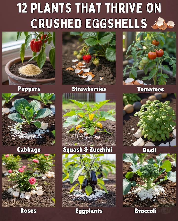 讀 Save those eggshells  they help plants grow stronger and healthier! 
Crushed shells add calcium, enrich soil, and support healthy fruit development. Ideal for:

 Tomatoes  prevent blossom-end rot
𣏕 Peppers  better fruit development
 Eggplants  stronger fruits
 Roses  more blooms, balanced soil
 Strawberries  firmer berries
塞 Cabbage  avoid tip burn
勒 Squash & Zucchini  reduce rot
 Spinach  sturdier leaves
 Basil  stronger stems, richer flavor
齃 Beans  better pod health
復 Broccoli  tighter, healthier heads
 Marigolds  natural slug & snail repellent

Crush, apply, and nourish naturally. 六
#GardenHack #EggshellFertilizer #NaturalGardening