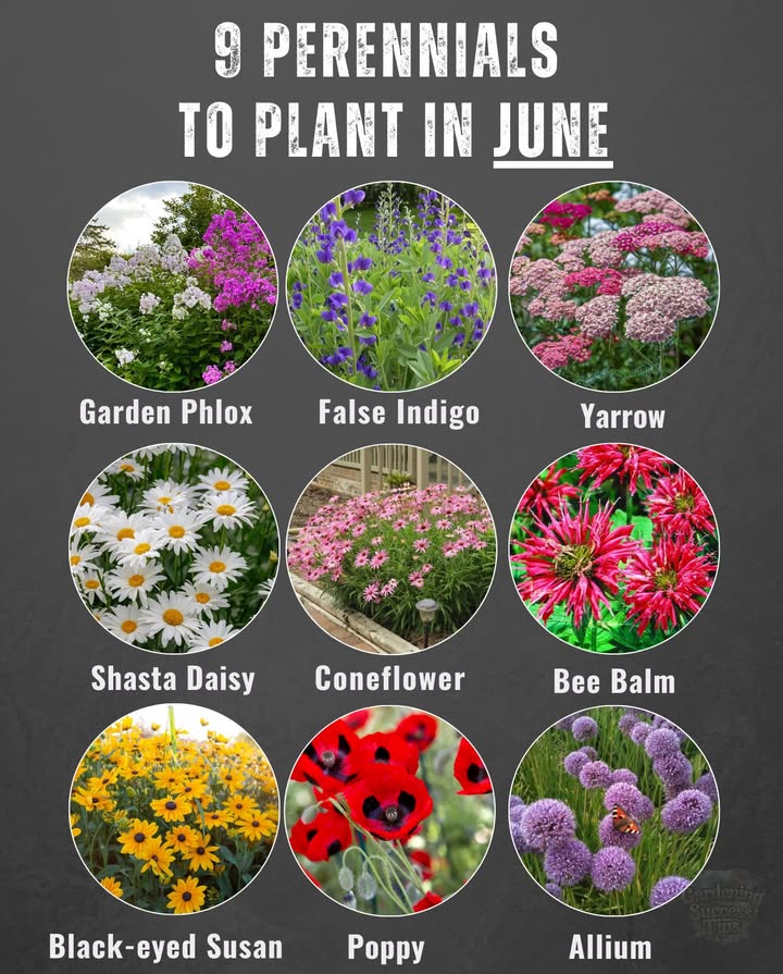 Perennials You Can Still Plant in June  for blooms that return every year!
 Best for:
 US Zones 39
 UK  sow or transplant now in frost-free areas
 Australia cooltemperate  plant for late winter or early spring blooms

  Garden Phlox  full sun, butterflies love it
  False Indigo  drought-tolerant, hardy & bold
  Yarrow  resilient pollinator magnet
  Shasta Daisy  classic white blooms all summer
  Coneflower Echinacea  tough, loved by bees
  Bee Balm  attracts hummingbirds & bees
  Black-eyed Susan  thrives in heat and poor soil
  Poppy  easy to scatter, beautiful in masses
  Allium  striking globe flowers that bees adore

Perfect for filling your garden with lasting color and life!