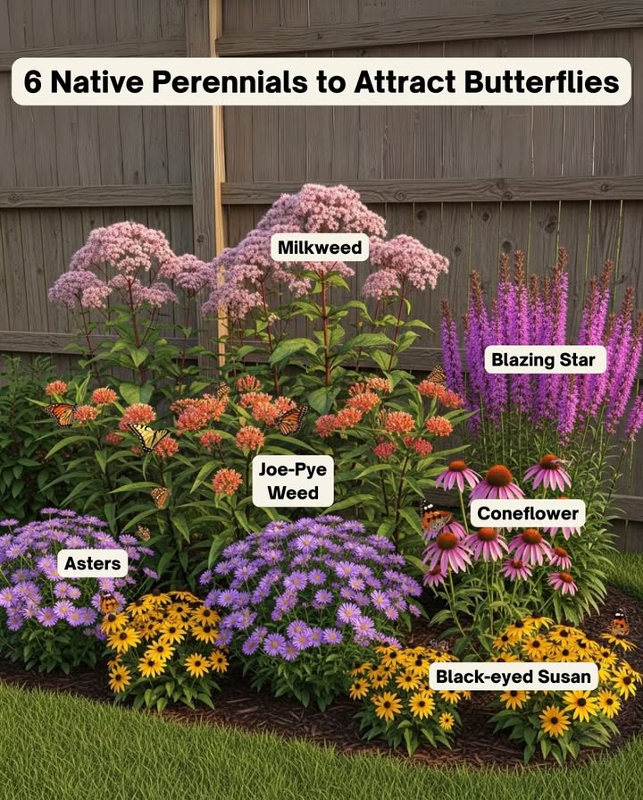 6 Native Perennials to Plant This Fall
 Save Butterflies Next Spring!

 Milkweed Asclepias  Host plant for Monarch caterpillars.
 Asters Symphyotrichum  Late nectar for migrating butterflies.
 Joe-Pye Weed Eutrochium  Tall clusters feed Monarchs & Swallowtails.
 Blazing Star Liatris  Spiky purple blooms butterflies flock to.
 Coneflower Echinacea  Nectar powerhouse for many butterfly species.
 Black-Eyed Susan Rudbeckia  Bright blooms loved by Painted Ladies & Skippers.

 Plant once  Bloom every year  Feed pollinators