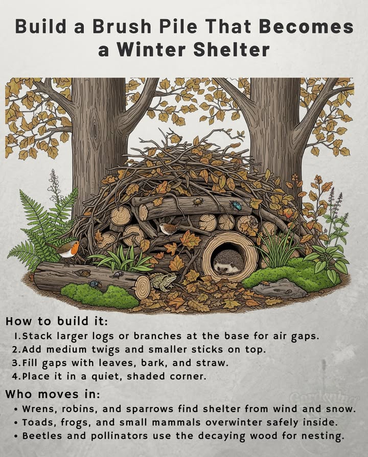 A simple pile of sticks and branches can become one of the most valuable habitats in your garden.