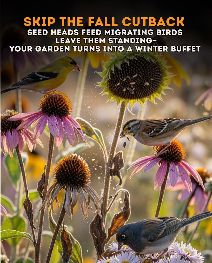 Leave them standing. Your garden becomes a living buffet when wildlife needs it most.