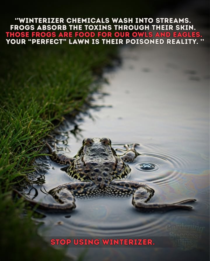 You wanted a green lawn next spring.
So you spread your chemicals
just before the first winter rains.

The rain came
and it washed your poison into my stream.

My skin absorbs everything.
And I am food for the eagles and owls.

Your dream of a perfect lawn
is our poisoned reality.
