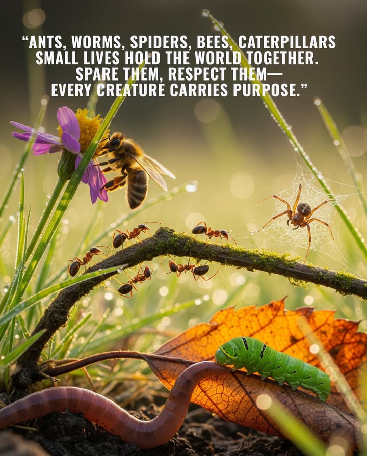 Every small creature plays a role in the ecosystem.  
Ants aerate the soil, worms recycle nutrients,  
spiders control pests, and bees pollinate our food.   

Each of these lives, though often overlooked,  
is essential to the health of our planet.  
Respecting them teaches humility and awareness  
reminding us that balance depends on even the smallest beings.  

Simple acts like gently returning a bug outside  
or leaving soil undisturbed  
can help sustain the web of life we all share.