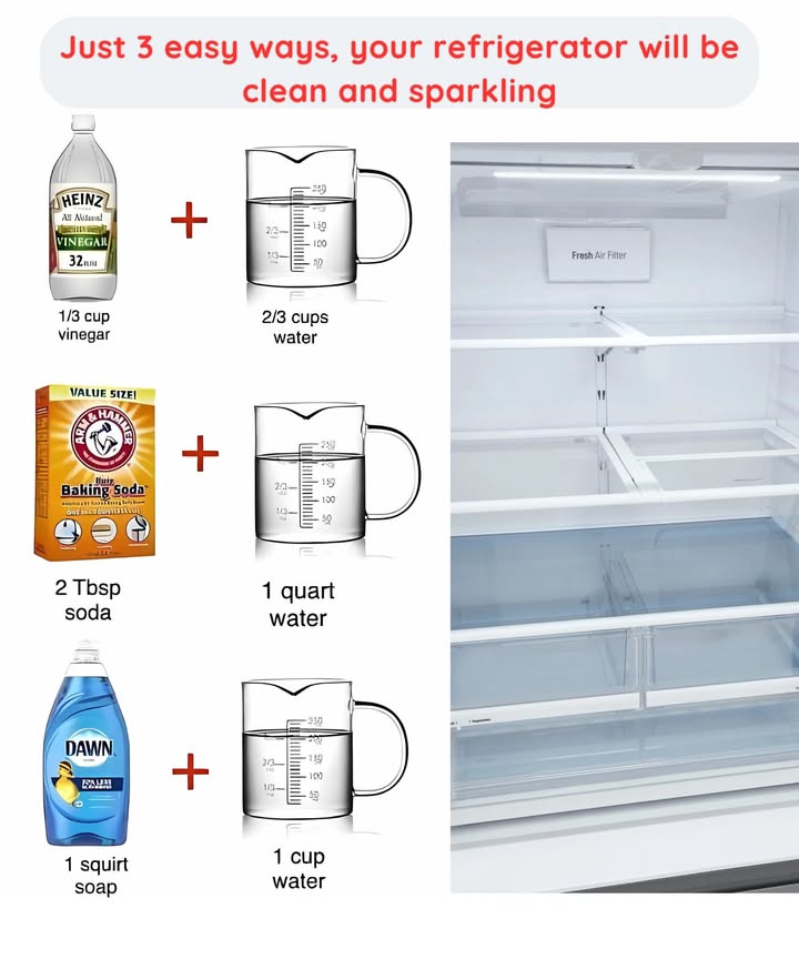 Just 3 easy ways, your refrigerator will be clean and sparkling.
1. Mix one part distilled white vinegar, like this one from Heinz, with two parts warm water in a spray bottle. Use cleaning brush and/or non-abrasive sponge to wipe down the drawer.
Or
2. Mix two tablespoons baking soda and one quart of hot water. Use a cleaning brush and/or non-abrasive sponge to wipe down the drawer.
Or 
3. Mix one squirt dish soap and fill the rest of the spray bottle with warm water. Use a cleaning brush and/or non-abrasive sponge to wipe down the drawer.