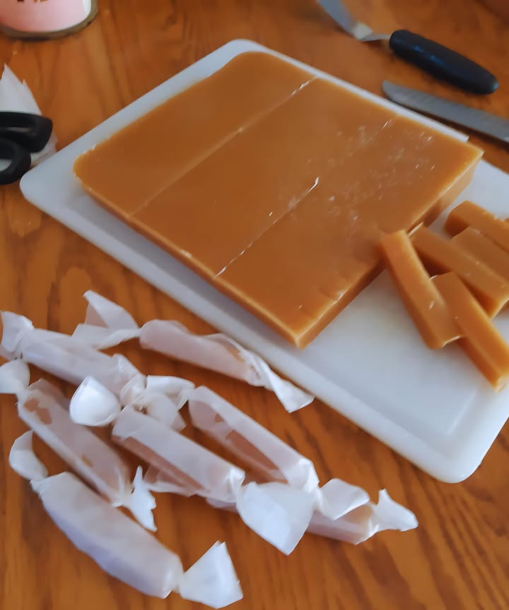 Six Minute Caramels 
Ingredients:
 1/2 cup salted butter 1 stick, melted
 1/2 cup light corn syrup
 1/2 cup granulated sugar
 1/2 cup light brown sugar
 1/2 cup sweetened condensed milk
 1 teaspoon vanilla extract
 1/4 teaspoon table salt omit if adding sea salt topping
 Sea salt for topping optional
Directions:
1 Prepare Baking Dish: Butter an 8×8 inch baking dish or line it with parchment paper.

2 Mix Ingredients: In a large microwave-safe bowl, combine melted butter, corn syrup, both sugars, and sweetened condensed milk. Stir well. If not using sea salt for topping, add the table salt to this mixture.

3 Microwave: Cook the mixture in the microwave for 6 minutes and 30 seconds. Microwave strengths vary, so adjust the timing if necessary. After cooking, carefully remove the bowl from the microwave it will be hot and stir in the vanilla extract.

4 Set the Caramels: Pour the caramel mixture into the prepared dish. If you chose to use sea salt as a topping, nows the time to sprinkle it on. Allow the caramel to cool and set. For easier cutting, refrigerate until firm.

5 Cut and Serve: Once set and cooled, cut into pieces. If at room temperature and slightly soft, a pizza cutter sprayed with non-stick spray works well for cutting.