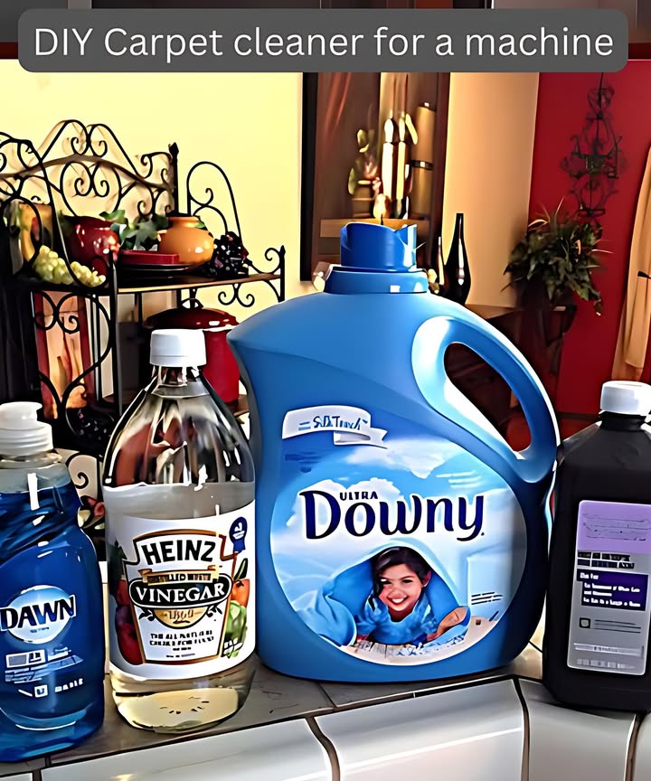 DIY Carpet cleaner for a machine – This cleaner also removes smells from the carpet such as from pet urine!.
Ingredients:
1 gallon hot water
1/2 cup peroxide
4 tablespoons white vinegar
4 tablespoons Dawn dish soap
1/2 cap fabric softener such as Downey
Instructions:
1. In a container, mix together the hot water, peroxide, white vinegar, Dawn dish soap, and fabric softener.
2. Stir the mixture slowly until well combined.
3. Follow the manufacturers instructions for your carpet cleaning machine such as a Bissell ProHeat Machine.
4. Add the prepared mixture to the machines reservoir as directed.
5. Use the carpet cleaner machine to clean your carpets as usual.
