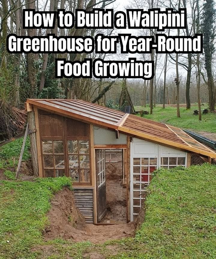 Quick Guide to Building a Walipini Greenhouse

What is a Walipini?
An underground greenhouse using earth insulation and solar heat to stay warm year-round.

Location
Choose a sunny, well-drained spot facing south northern hemisphere, avoiding floods.

Size & Shape
About 6 ft deep, 2025 ft long, 812 ft wide. North wall higher to tilt roof toward the sun.

Dig & Drain
Excavate and slope the floor toward drainage like gravel.

Insulate
Add gravel base and insulate walls with straw or foam.

Build Frame & Roof
Use wood/metal and transparent angled roof polycarbonate/plastic.

Ventilation & Access
Add vents to release heat and an insulated door.

Optional Thermal Mass
Use water barrels or stones to store heat.

Prepare Beds & Plant
Use compost-rich soil. Grow cold-tolerant plants in winter, warm-season crops in summer.

Benefits: Year-round growing, low energy use, cost-effective, protects from weather and pests.