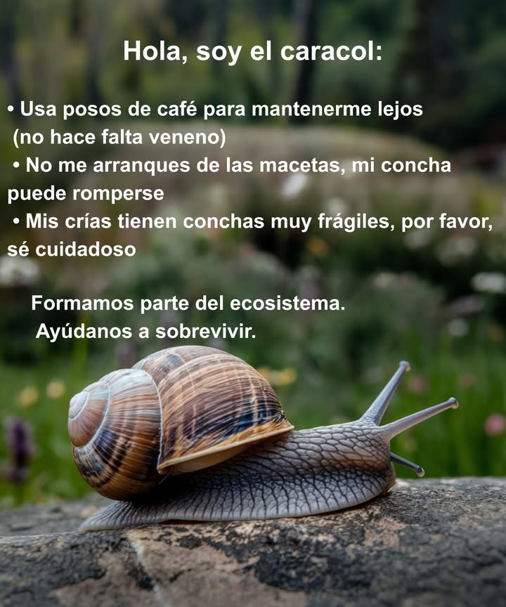 Los caracoles ayudan a reciclar la materia orgánica y a enriquecer el suelo, por eso es importante mantenerlos en equilibrio, no eliminarlos por completo.
Aunque puedan mordisquear tus plantas, siguen siendo miembros esenciales del ecosistema.

 En lugar de usar productos químicos agresivos, prueba con:
 Café molido espolvoreado alrededor de las plantas
 Cáscaras de huevo trituradas como barrera natural
 Recogerlos a mano al anochecer o al amanecer