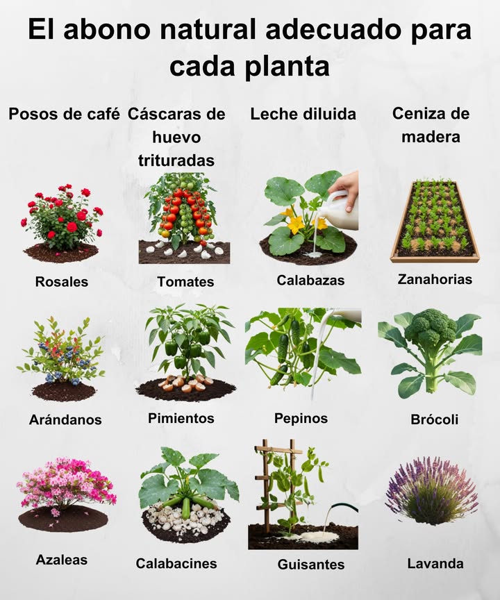 Potencia tu jardín de forma natural con el enmienda casera adecuada 
 Los posos de café acidifican el sueloideales para rosales y frutos rojos
 Las cáscaras de huevo trituradas aportan calcio a plantas con fruto
 La leche diluida fortalece calabazas, pepinos y guisantes
 La ceniza de madera aporta potasio y sube el pH para cultivos de raíz
 Cada planta se beneficia más de un nutriente específico
 Restos de cocina simples = cosechas más fuertes y sanas

 Nutre el suelo, impulsa tu jardínde forma natural