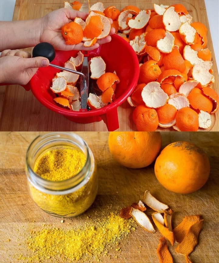 Polvo de cáscara de naranja: pequeño, versátil y poderoso! 

Lo que comúnmente se descarta puede convertirse en un verdadero tesoro lleno de beneficios. Al transformarse en polvo, la cáscara de naranja se convierte en un ingrediente nutritivo, aromático y multifuncional que puedes utilizar en la cocina, la belleza, el hogar e incluso en el jardín.

 Beneficios destacados
 Rica en vitamina C y antioxidantes que fortalecen las defensas 
 Propiedades antiinflamatorias y digestivas 
 Fibra natural que promueve la saciedad y regula el tránsito intestinal
 Flavonoides que ayudan a disminuir el colesterol malo
 Proporciona potasio, fósforo y nitrógeno al suelo del jardín

籠 Usos culinarios
 Agrega a batidos, yogures y avena para un toque cítrico fresco
 Incorpora en galletas, bizcochos y pan para un aroma intenso
 Utiliza en mezclas de especias para carnes, verduras y salsas
 Prepara infusiones con miel para aliviar resfriados y mejorar la digestión

 Usos cosméticos
 Exfoliante natural combinado con miel o yogur
 Mascarilla iluminadora con cúrcuma y leche
 Pasta antiacné con polvo y agua 
 Tónico refrescante utilizando agua de rosas

 Usos en el hogar
 Limpiador natural con bicarbonato para encimeras y fregaderos 
 Ambientador en frascos o alfombras para eliminar olores desagradables
 Repelente ecológico contra hormigas y mosquitos
 Perfume fresco para la ropa al añadirlo al detergente

 Usos en jardinería
 Fertilizante natural al compost o directamente en la tierra
 Repelente contra pulgones, hormigas y babosas 
 Acondicionador de suelos alcalinos
 Mantillo nutritivo que retiene humedad y protege plántulas

 Cómo hacerlo en casa

Lava bien las cáscaras y quita la parte blanca.

Sécalas al sol, en horno suave o deshidratador.

Tritura hasta obtener un polvo fino.

Guarda en un frasco hermético.

El polvo de cáscara de naranja es un aliado económico, ecológico y saludable que convierte lo que antes era un desecho en un recurso natural lleno de posibilidades.