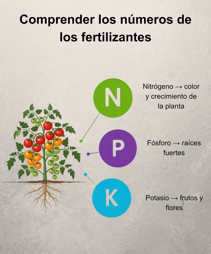 Esos tres números en la bolsa de fertilizante N-P-K no son al azar: indican el equilibrio de nutrientes del que dependen tus plantas!

 Datos útiles:
 Un fertilizante balanceado 10-10-10 favorece la salud general de la planta.
 Una mezcla alta en nitrógeno 20-10-10 potencia las hojas verdes.
 Un fertilizante rico en fósforo 10-20-10 estimula raíces fuertes y la floración.
 Una fórmula con más potasio 10-10-20 mejora la producción de frutos y la resistencia.

Piensa en el N-P-K como la etiqueta nutricional de tus plantas: elige el correcto y verás tu jardín prosperar. 復

#ConsejosDeFertilizantes #JardineríaFácil