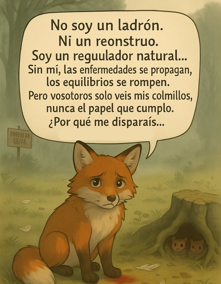 No soy un ladrón.
Ni un monstruo.
Soy un regulador natural…
Sin mí, las enfermedades se propagan,
los equilibrios se rompen.
Pero vosotros solo veis mis colmillos,
nunca el papel que cumplo.
Por qué me disparáis…