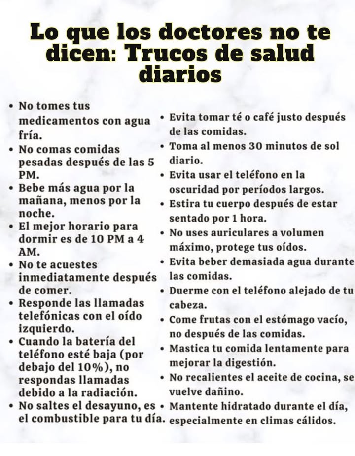 Lo que los doctores no te dicen: Trucos de salud diarios