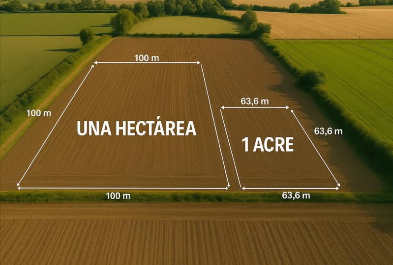 REFERENCIA DIMENSIONAL DE TU TERRENO EN M2 
Si tienes una Hectárea esto es igual a 10.000 m2
Si tienes una Manzana esto es igual a 6.989 m2 como la medida más utilizada.
Si tienes un Acre, esto es igual a 4047 m2