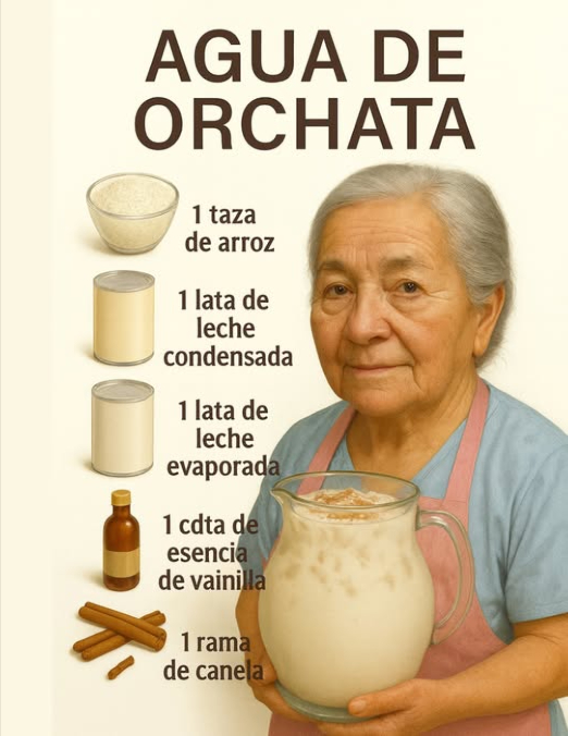 AGUA DE HORCHATA
Ingredientes:
1 taza de Arroz
1 lata de Leche Condensada
1 lata de Leche Evaporada
1 cucharadita de extracto de Vainilla
1 rama de Canela
1/2 cucharadita de Canela molida
4 cucharadas de Azúcar
Cubos de Hielo al gusto
Preparación:
Remoje unos Ingredientes
Enjuague 1 taza de arroz blanco en un colador.
Transfiera del colador a un bowl el arroz blanco que enjuagó.
También agregue en el tazón 1 rama de canela.
Cubra los ingredientes del tazón l con agua y déjelos remojando por unas 2 horas, hasta que estén suaves.
Prepare el fresco
Verifique que el arroz y la rama de canela que dejó remojando estén suaves, sino déjelos remojando por más tiempo.
Transfiera del tazón a una licuadora el arroz y la rama de canela que remojó, con su agua también.
También agregue en la licuadora:
1 lata de Leche Condensada.
1 lata de Leche Evaporada.
1 cucharadita de extracto de Vainilla.
4 cucharadas de Azúcar.
Con la leche evaporada y la leche condensada, el agua de horchata adquiere una consistencia espesa fantástica.
Licúe muy bien los ingredientes.
Cuele sobre una jarra la mezcla que licuó, también agregue:
1/2 cucharadita de Canela molida.
2 lts de Agua.
Cubos de Hielo al gusto