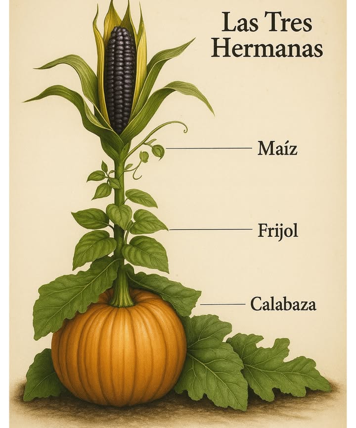 LAS TRES HERMANAS: EL SECRETO AGRÍCOLA DE LOS PUEBLOS INDÍGENAS

Mucho antes de la llegada de los fertilizantes y la agricultura moderna, los pueblos indígenas de América ya habían desarrollado un sistema perfecto: el cultivo conjunto de maíz, frijoles y calabaza.

Este método, conocido como Las Tres Hermanas, operaba de manera simbiótica:
 El maíz proporcionaba soporte a los frijoles.
齃 Los frijoles enriquecían la tierra al fijar nitrógeno, beneficiando al maíz.
 La calabaza, con sus amplias hojas, cubría el suelo, ayudaba a retener la humedad y prevenía el crecimiento de malezas.

Un equilibrio natural que es eficiente y sostenible, ideado siglos antes de que la ciencia pudiera explicarlo.

 Un testimonio de la sabiduría ancestral que aún tiene mucho que enseñarnos en la actualidad.