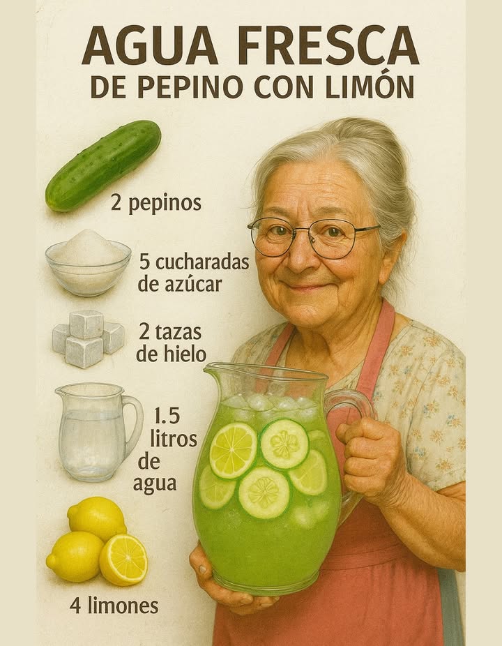 AGUA FRESCA DE PEPINO CON LIMÓN 勒

Ingredientes:
– 2 pepinos, pelados, sin semillas y cortados en cubitos
– 5 cucharadas de azúcar
– 2 tazas de hielo
– 1.5 litros de agua natural
– 4 limones

Preparación:
1. En una licuadora, mezcla los pepinos sin semillas, el azúcar y el agua.
2. Incorpora el jugo de los limones.
3. Vierte la mezcla en una jarra y ajusta con más agua y azúcar si es necesario.
4. Añade el hielo.
5. Disfruta de tu agua fresca!