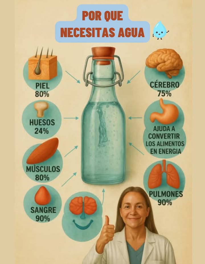 El agua es vida 
Tu cuerpo depende de ella:
易 Cerebro 75%
 Músculos 80%
喝 Sangre 90%
 Pulmones 90%
林 Piel 80%
領 Huesos 24%
Además, ayuda a convertir los alimentos en energía 
#Salud #Bienestar #AguaEsVida