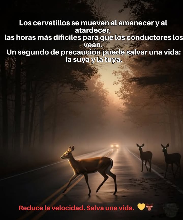 Al amanecer y al atardecer, los ciervos jóvenes están en movimientolas horas en que los conductores ven menos. Un segundo de precaución puede salvar dos vidas: la tuya y la de ellos. Cada año, las colisiones tienen un alto costo para la vida silvestre y las familias por igual. Pero reducir la velocidad, escanear el borde de la carretera y mantenerse alerta puede hacer la diferencia.  Conduce con cuidado esta temporada. El bosque está vivo.