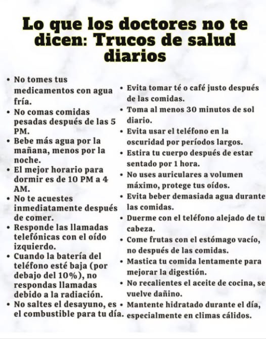 Lo que los doctores no te dicen: Trucos de salud diarios