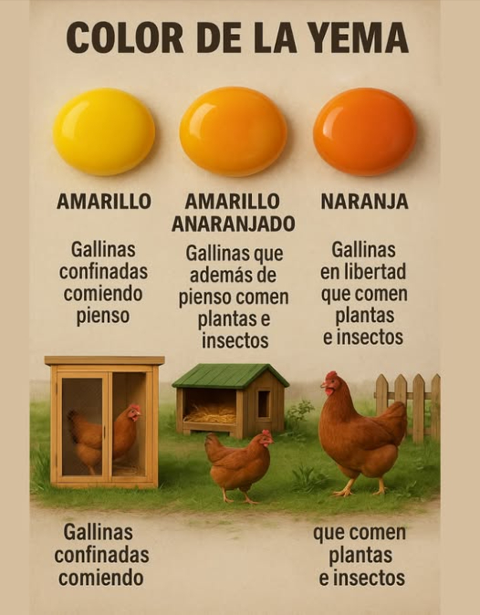El color de huevo es lo q decide la gallina en comer más maíz más caroteno y otros logran un color más fuerte pero si come más trigo sebada concentrado pondrá más pálido pero sin embargo ahora las granjas también logran temas bien amarillo naranja con químicos así de facil no deben llevar x el color es mejor ver de dónde proviene los huevos y nunca jamás importados q es muy dudoso x el precio y tiempo de la granja a tu mesa siempre pensando