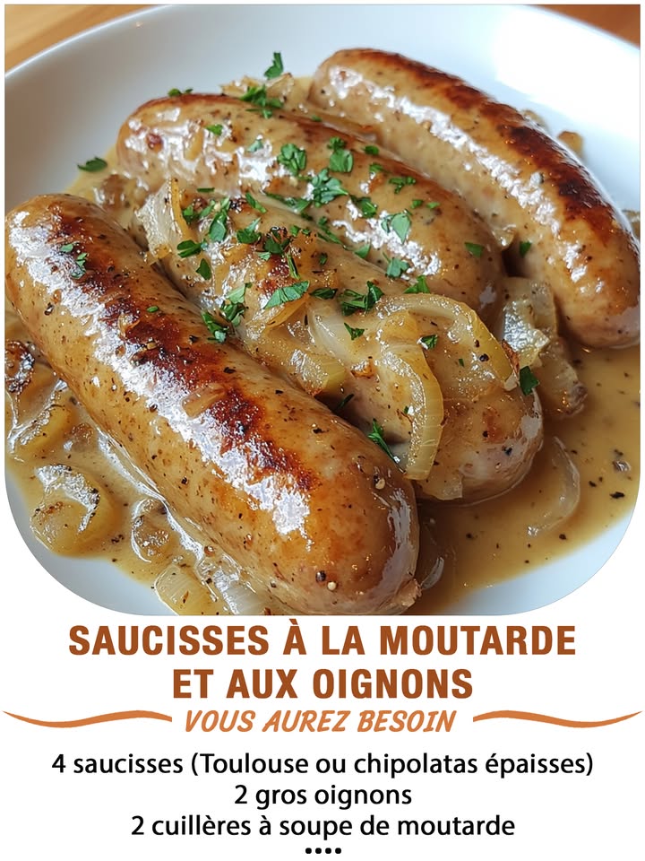 Saucisses à la moutarde et aux oignons 暈
Ingrédients :
 4 saucisses de type Toulouse ou chipolatas épaisses
 2 gros oignons
 2 cuillères à soupe de moutarde à lancienne ou forte
 10 cl de crème fraîche épaisse
 1 cuillère à soupe dhuile
 10 g de beurre
 Sel, poivre
 퐈퐥 퐟퐚퐮퐭 퐪퐮퐞 퐯퐨퐮퐬 퐞퐱퐩퐫퐢퐦퐢퐞퐳 퐪퐮퐞퐥퐪퐮퐞 퐜퐡퐨퐬퐞 퐩퐨퐮퐫 퐜퐨퐧퐭퐢퐧퐮퐞퐫 à 퐫퐞퐜퐞퐯퐨퐢퐫 퐦퐞퐬 퐫퐞퐜퐞퐭퐭퐞퐬.
 퐌퐞퐫퐜퐢 殺
 퐑퐞퐜퐞퐭퐭퐞 퐞퐧  퐂.ퟎ.퐌.퐌.퐄.퐍.퐓.퐀.퐈.퐑.퐄.