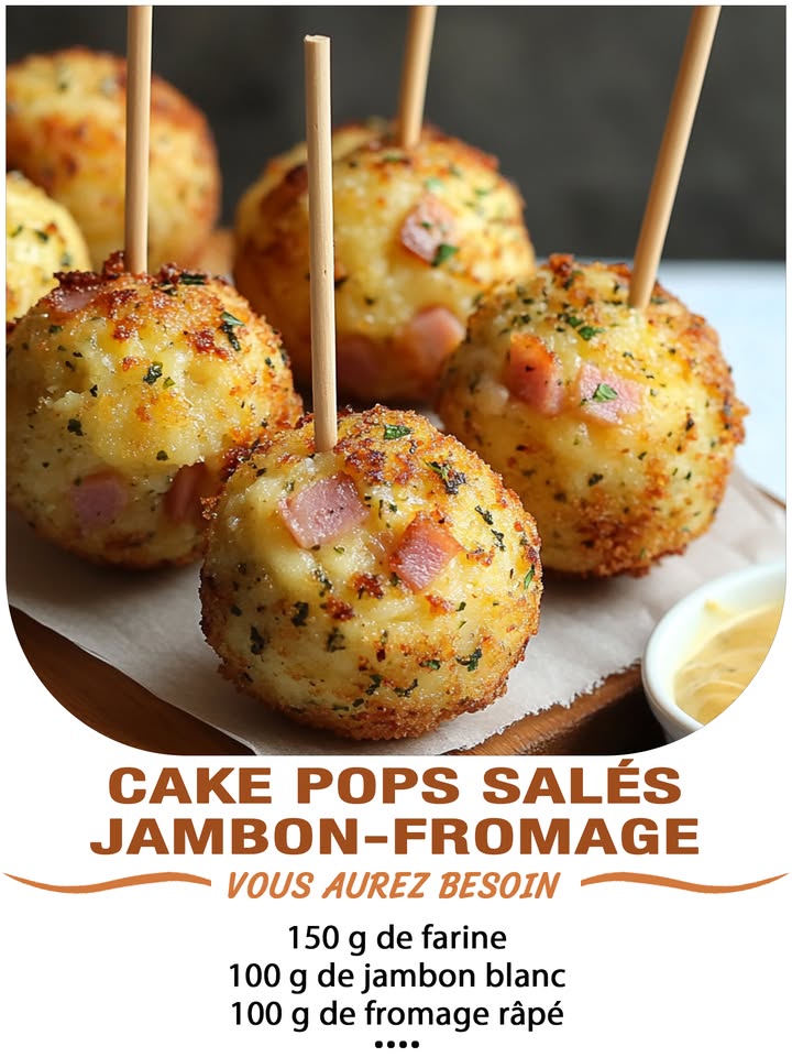 Cake pops sales jambon-fromage
Ingrédients :  
150 g de farine  
3 œufs  
10 cl de lait  
50 g de beurre fondu  
100 g de jambon blanc coupé en petits dés  
100 g de fromage râpé emmental, comté  
1 sachet de levure chimique  
Sel, poivre  
Bâtonnets type sucettes ou brochettes
 퐈퐥 퐟퐚퐮퐭 퐪퐮퐞 퐯퐨퐮퐬 퐞퐱퐩퐫퐢퐦퐢퐞퐳 퐪퐮퐞퐥퐪퐮퐞 퐜퐡퐨퐬퐞 퐩퐨퐮퐫 퐜퐨퐧퐭퐢퐧퐮퐞퐫 à 퐫퐞퐜퐞퐯퐨퐢퐫 퐦퐞퐬 퐫퐞퐜퐞퐭퐭퐞퐬.
. 퐌퐞퐫퐜퐢. 殺
 퐑퐞퐜퐞퐭퐭퐞 퐞퐧  퐂.ퟎ.퐌.퐌.퐄.퐍.퐓.퐀.퐈.퐑.퐄.