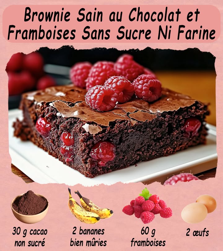 Brownie Sain au Chocolat et Framboises Sans Sucre, Sans Farine