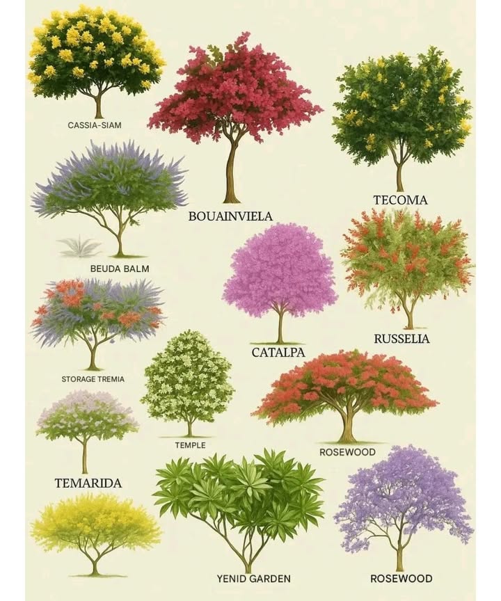 How to Choose the Right Tree for Every Purpose  A Handy Guide:

1.  To cool your surroundings: plant an albizia, also known as silk tree.

2.  For shade: go for a maple or a mulberry tree.

3.  For beauty and decoration: try a jacaranda or bougainvillea.

4.  To handle drought: tecoma, acacia, or carob trees are great options.

5.  For fast growth: choose ginkgo biloba or willow.

6. 烈 To repel insects: consider neem Indian lilac or wild pepper.

7.  To attract bees: eucalyptus is perfectit blooms year-round.

8.  To block wind: use cypress as a natural windbreak.

Each tree plays a rolepick the one that best suits your space and purpose.