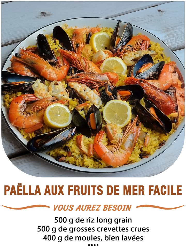 Paëlla aux Fruits de Mer Facile
Ingrédients :
2 oignons, finement coupés
Huile dolive environ 10 cl
3 gousses dail, écrasées
500 g de riz long grain
500 g de grosses crevettes crues
400 g de moules, bien lavées
Quelques tranches de chorizo
3 tomates, pelées et coupées en dés
1/2 sachet de cocktail de fruits de mer
1 cuil. à café de fumé de poisson épice
2 cuil. à soupe dépices à paëlla
Sel et poivre
Eau bouillante
 퐈퐥 퐟퐚퐮퐭 퐪퐮퐞 퐯퐨퐮퐬 퐞퐱퐩퐫퐢퐦퐢퐞퐳 퐪퐮퐞퐥퐪퐮퐞 퐜퐡퐨퐬퐞 퐩퐨퐮퐫 퐜퐨퐧퐭퐢퐧퐮퐞퐫 à 퐫퐞퐜퐞퐯퐨퐢퐫 퐦퐞퐬 퐫퐞퐜퐞퐭퐭퐞퐬.
. 퐌퐞퐫퐜퐢. 殺
 퐑퐞퐜퐞퐭퐭퐞 퐞퐧  퐂.ퟎ.퐌.퐌.퐄.퐍.퐓.퐀.퐈.퐑.퐄.