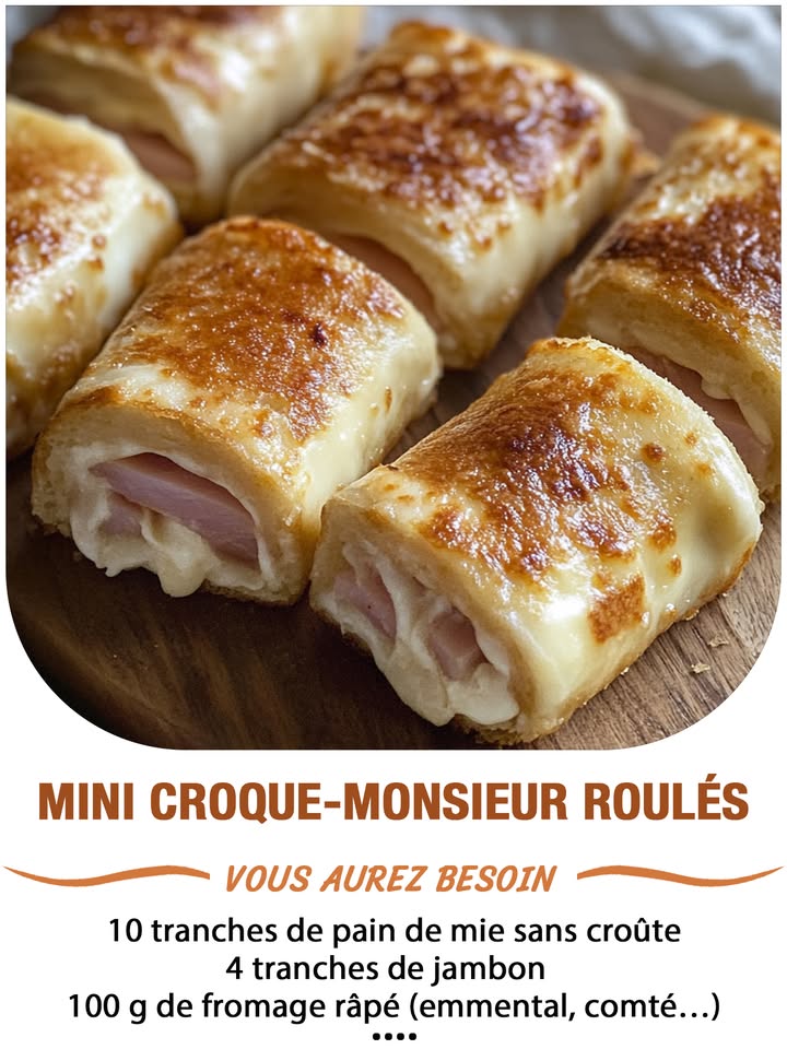 Mini croque-monsieur roulés
Ingrédients :  
10 tranches de pain de mie sans croûte  
4 tranches de jambon  
100 g de fromage râpé emmental, comté  
2 œufs  
2 cuillères à soupe de lait  
Beurre pour la cuisson
 퐈퐥 퐟퐚퐮퐭 퐪퐮퐞 퐯퐨퐮퐬 퐞퐱퐩퐫퐢퐦퐢퐞퐳 퐪퐮퐞퐥퐪퐮퐞 퐜퐡퐨퐬퐞 퐩퐨퐮퐫 퐜퐨퐧퐭퐢퐧퐮퐞퐫 à 퐫퐞퐜퐞퐯퐨퐢퐫 퐦퐞퐬 퐫퐞퐜퐞퐭퐭퐞퐬.
. 퐌퐞퐫퐜퐢. 殺
 퐑퐞퐜퐞퐭퐭퐞 퐞퐧  퐂.ퟎ.퐌.퐌.퐄.퐍.퐓.퐀.퐈.퐑.퐄.