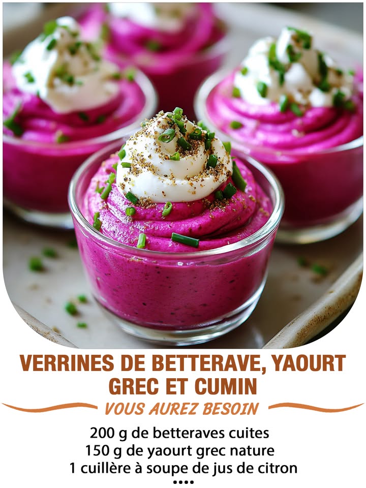 Verrines de betterave, yaourt grec et cumin