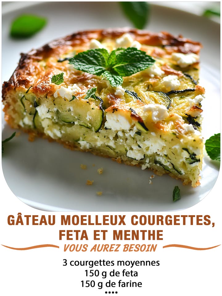 Gâteau moelleux courgettes, feta et menthe
Ingrédients :
 3 courgettes moyennes
 150 g de feta
 3 œufs
 150 g de farine
 1 sachet de levure chimique 11 g
 100 ml dhuile dolive
 100 ml de lait
 1 petit bouquet de menthe fraîche
 Sel et poivre
 퐈퐥 퐟퐚퐮퐭 퐪퐮퐞 퐯퐨퐮퐬 퐞퐱퐩퐫퐢퐦퐢퐞퐳 퐪퐮퐞퐥퐪퐮퐞 퐜퐡퐨퐬퐞 퐩퐨퐮퐫 퐜퐨퐧퐭퐢퐧퐮퐞퐫 à 퐫퐞퐜퐞퐯퐨퐢퐫 퐦퐞퐬 퐫퐞퐜퐞퐭퐭퐞퐬.
 퐌퐞퐫퐜퐢 殺
 퐑퐞퐜퐞퐭퐭퐞 퐞퐧  퐂.ퟎ.퐌.퐌.퐄.퐍.퐓.퐀.퐈.퐑.퐄.