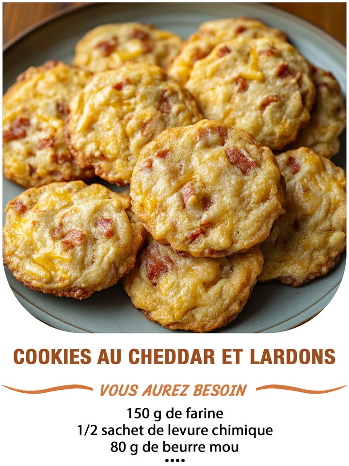 Cookies au cheddar et lardons
Ingrédients :
 150 g de farine  
 1/2 sachet de levure chimique  
 80 g de beurre mou  
 1 œuf  
 100 g de cheddar râpé  
 100 g de lardons fumés  
 1 pincée de sel  
 Poivre du moulin
 퐈퐥 퐟퐚퐮퐭 퐪퐮퐞 퐯퐨퐮퐬 퐞퐱퐩퐫퐢퐦퐢퐞퐳 퐪퐮퐞퐥퐪퐮퐞 퐜퐡퐨퐬퐞 퐩퐨퐮퐫 퐜퐨퐧퐭퐢퐧퐮퐞퐫 à 퐫퐞퐜퐞퐯퐨퐢퐫 퐦퐞퐬 퐫퐞퐜퐞퐭퐭퐞퐬.
. 퐌퐞퐫퐜퐢. 殺
 퐑퐞퐜퐞퐭퐭퐞퐬 퐞퐧  퐂.ퟎ.퐌.퐌.퐄.퐍.퐓.퐀.퐈.퐑.퐄.