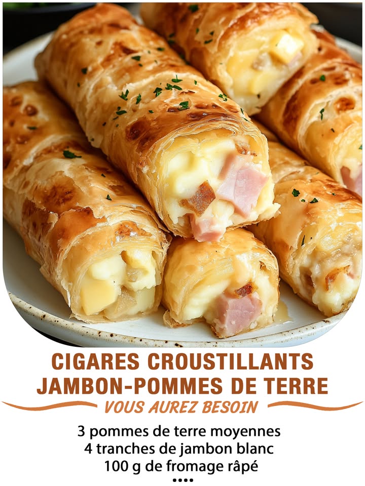 Cigares croustillants jambon-pommes de terre 凜肋燎
Ingrédients :
3 pommes de terre moyennes  
4 tranches de jambon blanc  
100 g de fromage râpé emmental, comté ou mozzarella  
12 feuilles de brick  
1 cuillère à soupe de crème fraîche optionnel  
Poivre du moulin
 퐈퐥 퐟퐚퐮퐭 퐪퐮퐞 퐯퐨퐮퐬 퐞퐱퐩퐫퐢퐦퐢퐞퐳 퐪퐮퐞퐥퐪퐮퐞 퐜퐡퐨퐬퐞 퐩퐨퐮퐫 퐜퐨퐧퐭퐢퐧퐮퐞퐫 à 퐫퐞퐜퐞퐯퐨퐢퐫 퐦퐞퐬 퐫퐞퐜퐞퐭퐭퐞퐬.
 퐌퐞퐫퐜퐢 殺
 퐑퐞퐜퐞퐭퐭퐞 퐞퐧  퐂.ퟎ.퐌.퐌.퐄.퐍.퐓.퐀.퐈.퐑.퐄.