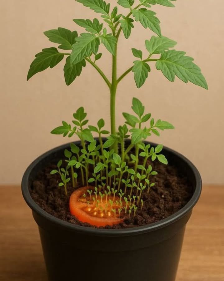 Sieh zu, wie eine Tomatenscheibe zur Pflanze wird 

Wusstest du, dass du aus nur einer Tomatenscheibe eine ganze Pflanze ziehen kannst? Dieser einfache Trick ist ideal für Anfänger im Garten oder alle, die gerne mit Küchenresten experimentieren. So wird aus einem Stück Gemüseabfall eine reiche Ernte.

So funktionierts

In jeder Tomatenscheibe stecken unzählige Samen. Legt man sie in Erde, beginnen die Samen schnell zu keimen  und schon nach kurzer Zeit entsteht ein kleines Tomatenwald aus frischen Keimlingen.

Schritt-für-Schritt-Anleitung

1 Tomate auswählen  Am besten reif, gerne Bio oder alte Sorten.
2 Scheiben schneiden  In etwa 1 cm dicke Scheiben.
3 Einpflanzen  Eine Scheibe auf die Erde legen und leicht mit 12 cm Erde bedecken.
4 Gießen  Gleichmäßig feucht halten, aber nicht zu nass.
5 Warten und staunen  Nach 714 Tagen sprießen die ersten Pflänzchen.
6 Vereinzelte Pflanzen umsetzen  Wenn sie ein paar Zentimeter groß sind, die kräftigsten Setzlinge in Töpfe oder ins Beet umpflanzen.

Warum lohnt sich dieser Trick?

 Kein Abfall  Aus Resten wird eine neue Pflanze.
 Einfach  Ideal auch ohne Gartenerfahrung.
 Hoher Ertrag  Aus einer einzigen Tomate entstehen viele Pflanzen.

Tipps für gesunde Pflanzen

Stelle die Pflanzen an einen sonnigen Platz mindestens 68 Stunden Sonne.

Verwende Kompost oder organischen Dünger für kräftiges Wachstum.

Später Tomaten stützen Stäbe oder Käfige, sobald sie Früchte tragen.

 Probiere es selbst aus: Eine einfache Tomatenscheibe kann zur Quelle für viele leckere Früchte werden  direkt aus deiner Küche!