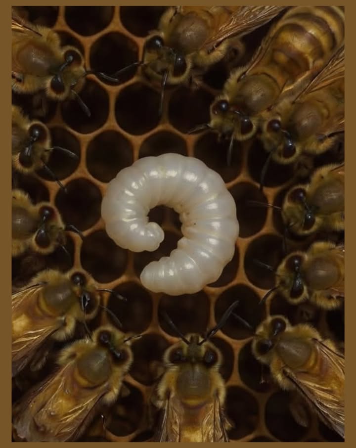 Die Bienen verbergen eine tiefe Weisheit
Verlust der Königin: Wenn die Königin verschwindet, steht der Bienenstock vor einer stillen Krise ohne Zukunft, denn ohne neue Eier ist die Kolonie dem Untergang geweiht.
Reaktion der Bienen: Statt ins Chaos zu stürzen, reagieren sie schnell und klug.
Unerwartete Auswahl: Unter den Larven, die zu Arbeiterbienen bestimmt sind, werden einige ausgewählt. Ihr Schicksal steht kurz vor der Veränderung.
Lebenssaft: Diese Larven erhalten Gelée Royale, eine nährstoffreiche Substanz, die ihren Körper verwandelt, sie stärker und langlebiger macht.
Verwandlung der Larve: Diese Ernährung verwandelt eine gewöhnliche Biene in eine Königin. Es ist keine Frage der Gene, sondern der Pflege und Umgebung.
Resilienz und Führung: Die Krise bringt eine neue Königin hervor, die Ordnung und Fruchtbarkeit im Bienenstock wiederherstellt und so seine Zukunft sichert.
Lebenslektion: Die Bienen lehren uns, dass Größe nicht geboren wird, sondern kultiviert wird. Mit der richtigen Unterstützung kann ein gewöhnliches Wesen außergewöhnlich werden.
Ein Beispiel für Führung: Selbst in dunklen Zeiten können mit Vision und Mitgefühl große Führungspersönlichkeiten entstehen.
Eine stille Lektion in Resilienz und Führung, selbst in den unsichersten Momenten.