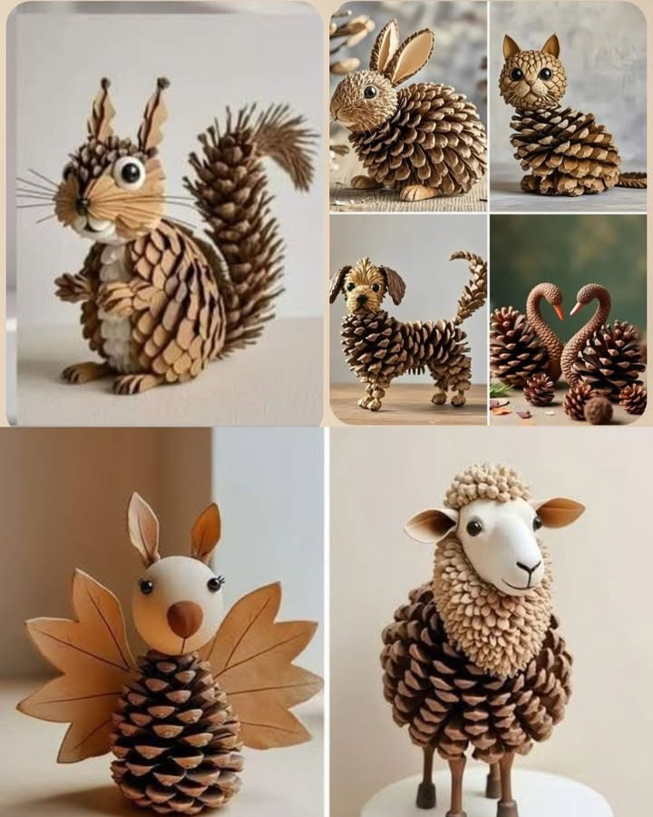 Kreative Tiere aus Pinienkernen

Pinienzapfen können mit ein paar beweglichen Augen und Karton für Ohren und Schnabel zu niedlichen Eulen werden.

Mit ein wenig Fantasie verwandeln sie sich auch in realistische Igel, perfekt zum Dekorieren eines Tisches oder eines Kinderzimmers.

Durch farbiges Karton werden sie zu einer originellen Dekopoule.

Diese einfachen Bastelideen fördern Kreativität, verwenden natürliche Materialien und bringen eine warme Note ins Zuhause.