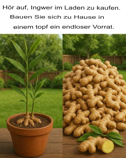 Freundliche Schritt-für-Schritt-Anleitung zum Anbau von Ingwer zu Hause 

1 Wähle das richtige Rhizom
Suche nach einem organischen Ingwerrhizom, das fest und voller kleiner Knospen ist. Ein gesundes Rhizom sorgt für ein besseres Wachstum.

2 Lass das Rhizom im Wasser einweichen
Before du es pflanzt, lege das Rhizom über Nacht in warmes Wasser. Das verbessert die Keimung und beschleunigt das Wachstum.

3 Bereite den passenden Topf vor
Wähle einen breiten, flachen Topf mit mindestens 30 cm Durchmesser und Löchern für die Drainage. Fülle ihn mit gut durchlässiger, nährstoffreicher Erde.

4 Pflanze das Rhizom richtig ein
Mach horizontale Vertiefungen in die Erde und lege das Rhizom mit den Knospen nach oben hinein. Bedecke es mit 2,5 bis 5 cm Erde.

5 Gieße vorsichtig
Halte die Erde gleichmäßig feucht, aber vermeide Staunässe. Gieße regelmäßig, vor allem an warmen, indirekt beleuchteten Orten.

6 Pflege deinen Ingwergarten
Füge alle paar Wochen einen flüssigen Dünger hinzu und achte auf Schädlinge. Bei Bedarf kannst du natürliche Mittel wie Neemöl verwenden.

7 Beobachte das Wachstum
Die ersten Blätter erscheinen nach einigen Wochen. Gib der Pflanze Zeit und geduld  Ingwer braucht etwa 8 bis 10 Monate, bis er reif ist.

8 Ernte vorsichtig
Wenn die Blätter gelb werden, grabe vorsichtig um die Pflanze herum, um die Rhizome auszugraben. Du kannst alles oder nur einen Teil ernten, um die Pflanze nicht zu stören.