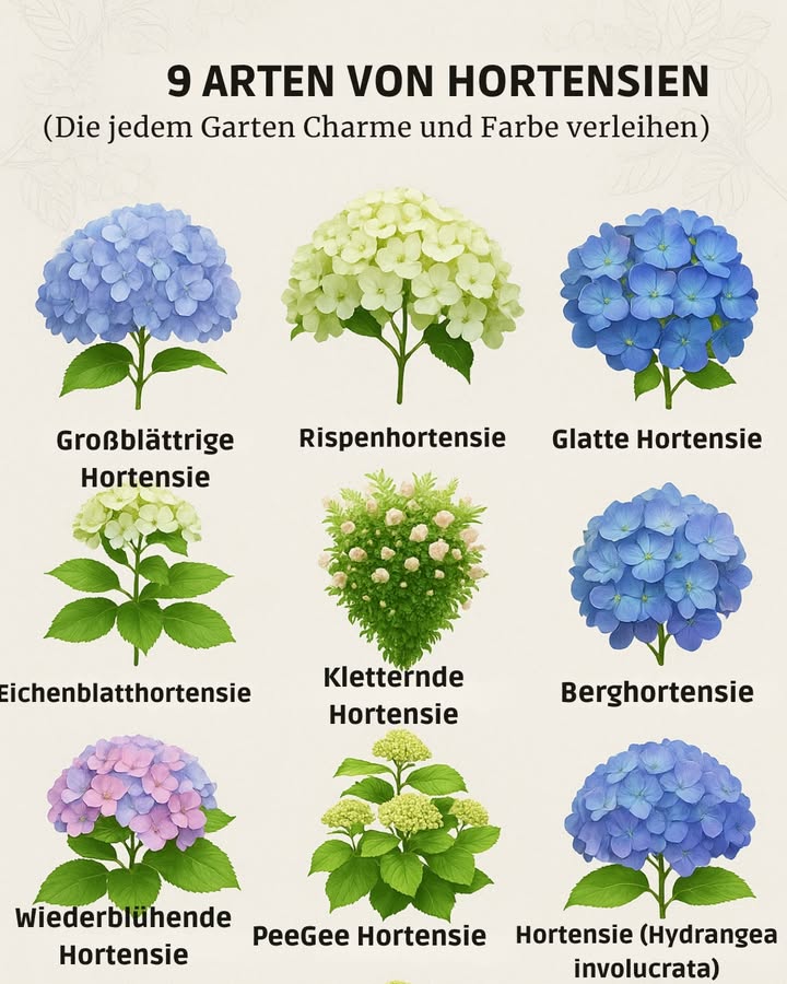 Die 9 schönsten Hortensien für Ihren Garten entdecken

Wenn Sie Ihren Garten mit wunderschönen Hortensien verschönern möchten, sind Sie hier genau richtig! Diese vielseitigen und beeindruckenden Blumen bringen Farbe und Leben in jeden Außenbereich. Folgen Sie einfach dieser freundlichen Anleitung, um die perfekte Hortensie für Ihren Garten zu finden und erfolgreich zu pflegen.

 1. Bestimmen Sie Ihren Standort
Hortensien gedeihen am besten, wenn sie morgens Sonne und nachmittags Schatten bekommen. Suchen Sie einen Platz, der diese Bedingungen erfüllt, um gesunde und blühende Pflanzen zu garantieren.

 2. Wählen Sie die richtige Hortensie
Überlegen Sie, welchen Stil und welche Eigenschaften Sie bevorzugen. Mögen Sie große Blüten, kletternde Pflanzen oder kompakte Büsche? Hier sind einige Optionen:

Bigleaf große Blüten, abhängig vom pH-Wert des Bodens
Panicle konische Blüten, sehr winterhart
Smooth große weiße Blüten, ideal im Schatten
Oakleaf eindrucksvolle Blätter, lebendige Herbstfarben
Climbing kletternd, perfekt für Zäune und Pergolen
Mountain kleiner, ideal für Töpfe
Reblooming blüht mehrfach, wie Endless Summer
PeeGee kann wie ein Baum geschnitten werden
Japanisch fuzzy Knospen, zarte Blüten
 3. Standort vorbereiten
Bereiten Sie den Gartenboden vor, indem Sie ihn gut lockern und eventuell mit Kompost anreichern. So geben Sie Ihrer Hortensie die besten Voraussetzungen.

 4. Pflanzen setzen
Setzen Sie Ihre Hortensie entsprechend der Anweisungen auf der Packung oder im Gartenbuch. Achten Sie darauf, genügend Platz für das Wachstum zu lassen.

 5. Richtige Bewässerung
Hortensien mögen feuchten, aber nicht steinharten Boden. Gießen Sie regelmäßig, besonders in trockenen Zeiten.

 6. Pflege und Schnitt
Entfernen Sie verblühte Blüten, um neues Wachstum zu fördern. Schneiden Sie ältere Zweige, um die Pflanze jung und vital zu halten.

 7. Düngen
Düngen Sie im Frühjahr und im Sommer mit einem speziellen Hortensien-Dünger, um kräftige Blüten zu erhalten.

 8. Überwinterung
Bei kalten Temperaturen schützen Sie Ihre empfindlichen Hortensien mit Mulch oder Vlies, damit sie den Winter gut überstehen.

 9. Genießen Sie Ihre Hortensien!
Freuen Sie sich auf eine bunte und duftende Bereicherung in Ihrem Garten. Beobachten Sie die Blumenpracht und lassen Sie sich von ihrer Schönheit begeistern!

Mit ein bisschen Liebe und Aufmerksamkeit werden Ihre Hortensien jedes Jahr aufs Neue zum Hingucker. Viel Erfolg und vor allem viel Freude beim Gärtnern!