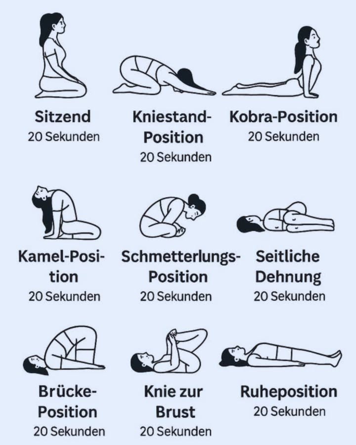 Morgen- oder Abenddehnungen: Schritt-für-Schritt leicht gemacht 
1 Starte sanft in den Tag  Leichte Dehnungen lockern Muskeln und bereiten den Körper vor.
2 Fokus auf Atmung  Tief durchatmen, rhythmisch ein- und ausatmen für bessere Entspannung.
3 Nacken- und Schulterbereich  Lockerung, um Verspannungen zu lösen und Kopffreiheit zu gewinnen.
4 Seitliche Rumpfdehnung  Bleibe locker, spüre die Länge im Oberkörper.
5 Vorwärtsbeuge  Sanft die Oberschenkelrückseite dehnen, Rücken egalisieren.
6 Sanfte Beinrotation  Kreisende Bewegungen stabilisieren Gelenke und Mobilität.
7 Langsame Abschlussübung  Langsam zurück zur Ruhe, Herzfrequenz normalisieren.
8 Regelmäßigkeit zählt  5 bis 10 Minuten täglich reichen für spürbare Ergebnisse.
Bleib dran  dein Körper wird es dir danken und du startest/frühst dich mit mehr Leichtigkeit in jeden Tag auf!