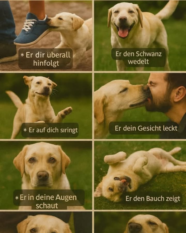 Zeichen, dass dein Hund dich wirklich liebt 
1 Er folgt dir überall hin  einfach, weil er deine Nähe liebt.
2 Er wedelt freudig mit dem Schwanz, sobald du in der Nähe bist.
3 Er springt begeistert an dir hoch, um dich zu begrüßen.
4 Er leckt dein Gesicht, um seine Zuneigung zu zeigen.
5 Er schaut dir tief in die Augen und schafft eine besondere Verbindung.
6 Er zeigt dir seinen Bauch  ein Zeichen von absolutem Vertrauen.
7 Er schläft an deiner Seite, um sich sicher zu fühlen.
8 Er gähnt, wenn du gähnst  das zeigt eure enge Bindung.
 Jede dieser Gesten verrät reine Liebe, Loyalität und echte Verbundenheit.
#fblifestyle