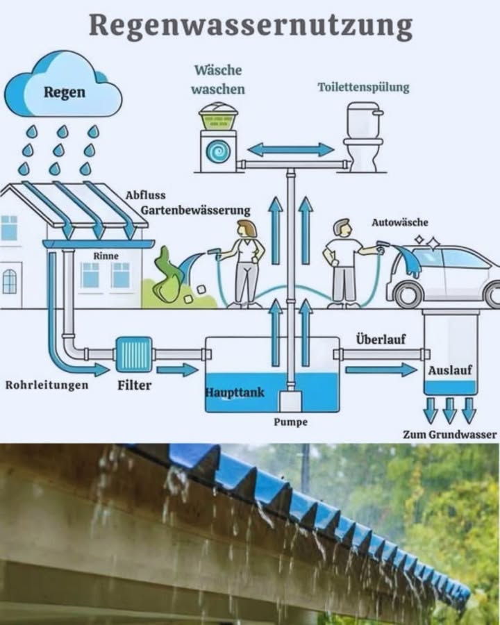 Regenwassernutzung  Eine nachhaltige Lösung für Haus und Garten
Regenwasser ist eine wertvolle Ressource, die oft ungenutzt bleibt. Durch moderne Systeme zur Regenwassernutzung lässt sich das kostbare Nass effektiv sammeln und vielseitig verwenden  von der Gartenbewässerung bis hin zur Toilettenspülung.
 Wie funktioniert ein Regenwassernutzungssystem?
Regen sammeln
Das Regenwasser wird über das Dach aufgefangen und durch die Dachrinne in einen Abfluss geleitet.
Filterung
Vor der Speicherung durchläuft das Wasser einen Filter, der Blätter, Schmutz und andere Verunreinigungen entfernt.
Speicherung im Haupttank
Das gereinigte Wasser wird im Haupttank gespeichert. Der Tank ist mit einer Pumpe ausgestattet, die das Wasser bei Bedarf zu den Verbrauchsstellen transportiert.
Verwendungsbereiche
Das gespeicherte Wasser kann für verschiedene Zwecke im Haushalt genutzt werden:
 Toilettenspülung
 Wäsche waschen
 Autowäsche
 Gartenbewässerung
Überlauf- und Sicherheitssystem
Sobald der Tank voll ist, fließt überschüssiges Wasser über einen Überlauf in eine Versickerung oder direkt ins Grundwasser.
 Vorteile der Regenwassernutzung
 Spart Trinkwasser und senkt Wasserrechnungen
 Umweltfreundlich und ressourcenschonend
華 Unabhängiger bei Gartenpflege und Trockenperioden
 Lässt sich gut in bestehende Gebäude integrieren
藺 Was braucht man?
Regenrinnen und Fallrohre
Vorfilter
Wassertank ober- oder unterirdisch
Pumpe mit Steuerung
Leitungen zu den Verbrauchsstellen
 Fazit
Die Regenwassernutzung ist nicht nur ökologisch sinnvoll, sondern auch ökonomisch vorteilhaft. Ein gut geplantes System ermöglicht die Nutzung von kostenlosem Regenwasser für viele alltägliche Aufgaben  nachhaltig, effizient und umweltbewusst.