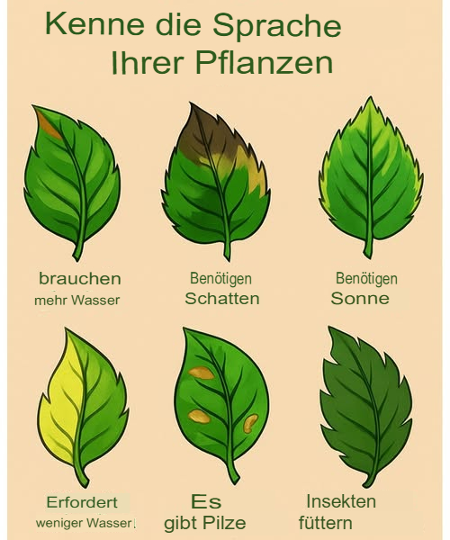 Lern, deine Pflanzen mit bloßem Auge zu lesen! 

Deine Pflanzen zu pflegen ist eine tolle Sache, aber manchmal zeigen sie uns, dass sie Hilfe brauchen. Mit diesen einfachen Schritten kannst du schnell erkennen, ob es ihnen gut geht oder ob sie Unterstützung benötigen:

1 Überprüfung der Blätter auf Trockenheit oder Bruch
Wenn die Blätter trocken oder brüchig aussehen, ist wahrscheinlich zu wenig Wasser im Spiel. Gieße deine Pflanze etwas mehr, aber achte darauf, nicht zu Überwässern.

2 Kontrolle auf Verbrennungen oder Verfärbungen
Gelbe oder verbrannte Blätter deuten oft auf zu viel Sonne hin. Stelle die Pflanze an einen schattigeren Platz, um sie zu schützen.

3 Beobachtung der Stiele und Blätter auf Blässe
Wenn die Stiele weich sind und die Blätter blass erscheinen, bekommt die Pflanze wahrscheinlich nicht genug Licht. Platziere sie an einem sonnigeren Ort.

4 Blick auf die Allgemeingesundheit bei Gelbfärbung
Wenn die gesamte Pflanze gelb wird, könnte zu viel Wasser das Problem sein. Reduziere die Bewässerung und prüfe die Wurzeln auf Staunässe.

5 Suche nach Flecken oder Schimmel
Treten Flecken oder Schimmelbildung auf, könnte eine Pilzkrankheit vorliegen. Entferne die betroffenen Stellen und verbessere die Luftzirkulation.

6 Untersuche auf Löcher oder Insekten
Bei sichtbaren Insekten oder Löchern in den Blättern ist manchmal ein Schädlingsbefall die Ursache. Entferne die Nützlinge und kontrolliere regelmäßig.

Mit aufmerksamer Beobachtung und rechtzeitigem Eingreifen wirst du deine Pflanzen lange glücklich und gesund halten. Viel Erfolg beim Gärtnern  deine grünen Freunde werden es dir danken!