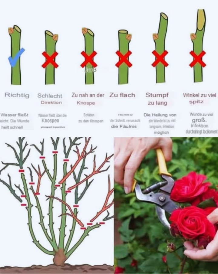 Die Kunst, Rosen zu schneiden: Ein 7-Schritte-Leitfaden für strahlende Blumen

1. Den richtigen Zeitpunkt wählen

Schneiden Sie am Ende des Winters oder zu Beginn des Frühlings, genau dann, wenn das neue Wachstum beginnt, normalerweise nach dem letzten Frost, wenn die Knospen beginnen zu schwellen.

2. Die richtigen Werkzeuge vorbereiten

Verwenden Sie gut geschärfte Gartenschneider, Langstielerschnitte, Gartenhandschuhe und ein Desinfektionsmittel, um einen sauberen und sicheren Schnitt zu gewährleisten.

3. Totes oder kränkliches Holz entfernen

Entfernen Sie jegliches totes, beschädigtes oder krankes Holz. Totes Holz ist braun und trocken, während gesundes Holz innen grün ist. Schneiden Sie nur die gesunden Teile ab.

4. Nach innen gerichtete Knospen reduzieren

Machen Sie Schnitte etwa 1/4 Zoll über einer nach außen gerichteten Knospe, schräg in einem Winkel von 45 Grad, um das Wachstum nach außen zu fördern und ein Überwuchern zu vermeiden.

5. Zu dichte Bereiche auslichten

Entfernen Sie sich kreuzende oder reibende Äste, um die Luftzirkulation und das Eindringen von Licht zu verbessern und eine offene, luftige Form zu erhalten.

6. Eine harmonische Form geben

Schneiden Sie, um eine ausgewogene und symmetrische Form zu erreichen, indem Sie schwaches oder übermäßiges Wachstum entfernen, um die Energie auf die stärksten Äste zu konzentrieren.

7. Düngen und mulchen

Nach dem Schnitt geben Sie den Rosen einen ausgewogenen Dünger und tragen eine Schicht Mulch auf, um die Feuchtigkeit zu erhalten, Unkraut zu kontrollieren und die Bodentemperatur zu regulieren.

Zusätzliche Tipps für einen erfolgreichen Schnitt

Regelmäßig schneiden: Entfernen Sie verblühte Blumen während der Saison, um eine kontinuierliche Blüte zu fördern.

Ihre Rosensorte kennen: Verschiedene Rosensorten erfordern spezifische Schnitttechniken. Zum Beispiel benötigen Teehybriden einen stärkeren Schnitt als Kletterrosen.

Werkzeuge desinfizieren: Reinigen Sie Ihre Werkzeuge mit einem Desinfektionsmittel zwischen jedem Schnitt, insbesondere wenn sie an kranken Pflanzen verwendet wurden, um die Ausbreitung von Krankheiten zu vermeiden.