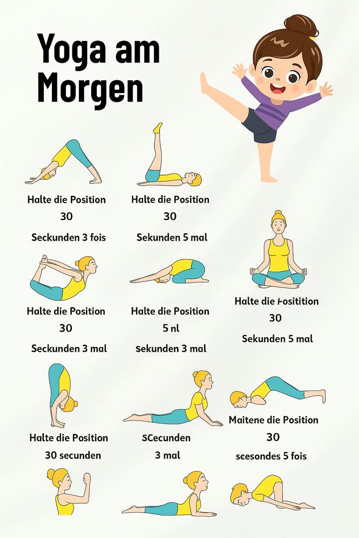 Morgen-Yoga

Yoga direkt nach dem Aufwachen hilft, den Körper zu aktivieren, den Geist zu beruhigen und mit neuer Energie in den Tag zu starten.

Empfohlene Abfolge:

 Herabschauender Hund  30 Sek.  3
例 Beine anheben  30 Sek.  5
 Bogen  30 Sek.  5 pro Bein
戮 Kindeshaltung  30 Sek.  3
律 Sitzmeditation  30 Sek.  5
 Vorwärtsbeuge  30 Sek.  3
 Kobra  30 Sek.  5
 Stabhaltung am Boden  30 Sek.  5

 Schon 1015 Minuten am Morgen genügen, um mehr Flexibilität, Energie und innere Ruhe zu gewinnen.
